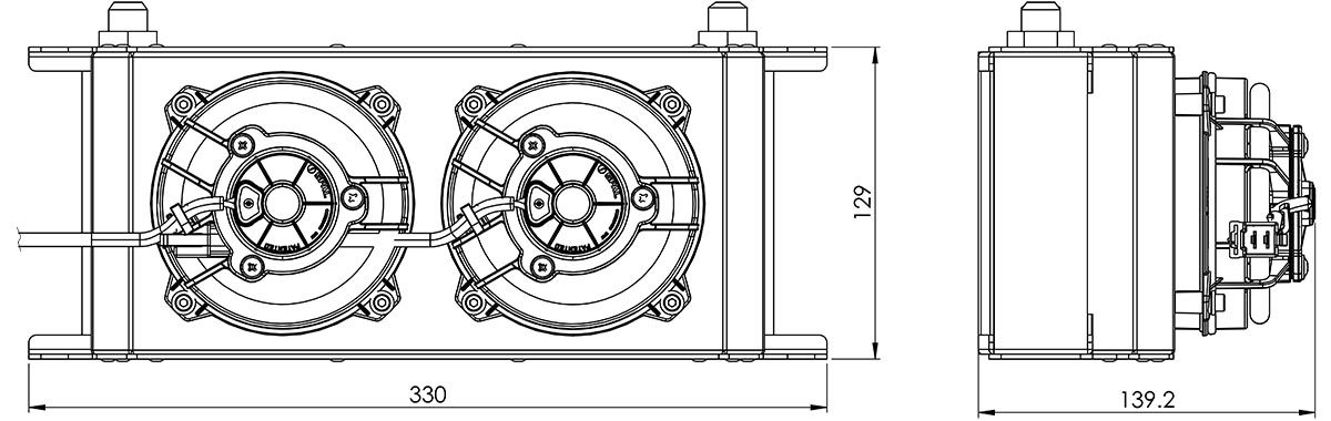 235mm 16 Row Oil Cooler Fan Shroud Kit Dimensions