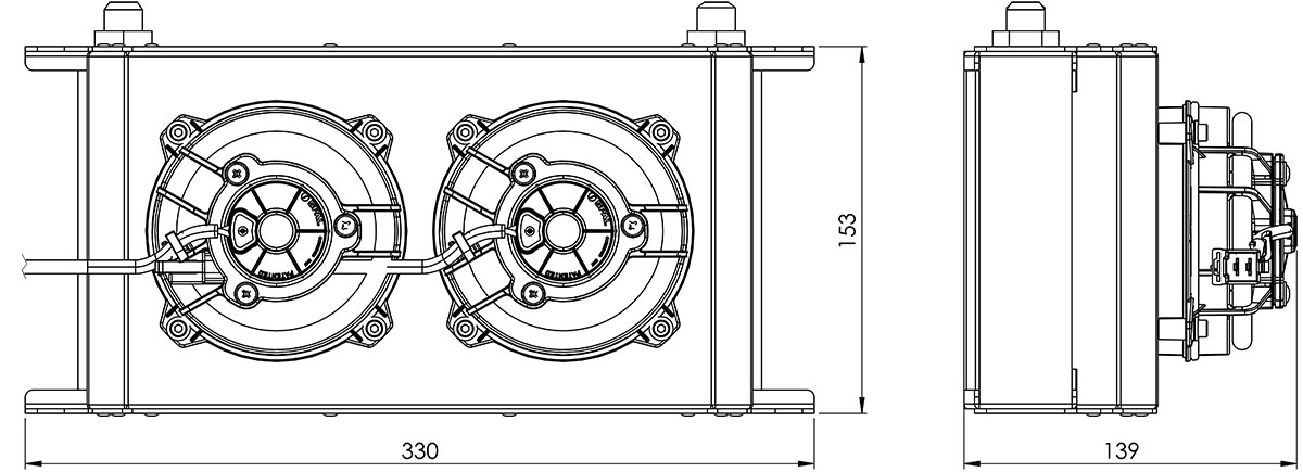 235mm 19 Row Oil Cooler Fan Shroud Kit Dimensions