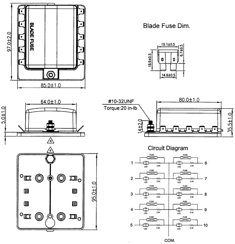 10 Way Fuse Holder Dimensions