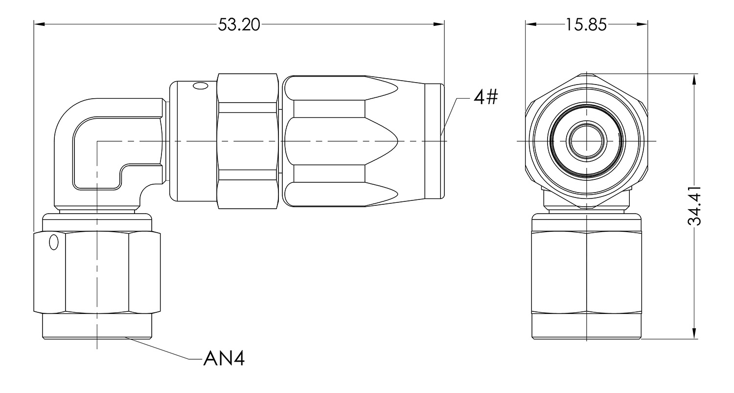 AN04 90° Swivel Seal Dimensioned Drawing