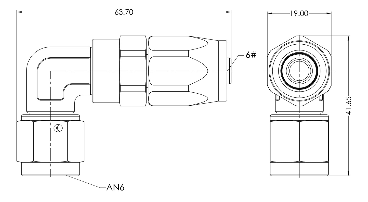 AN06 90° Swivel Seal Dimensioned Drawing
