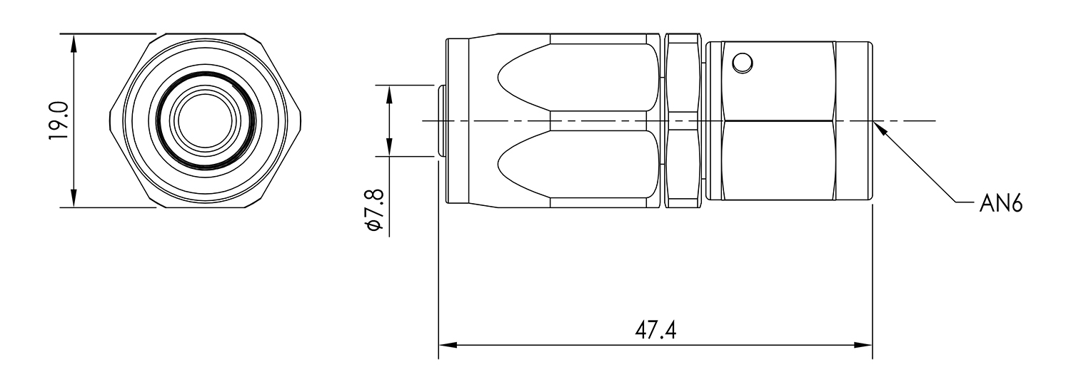 AN06 Straight Swivel Seal Hose End Dimensioned Drawing