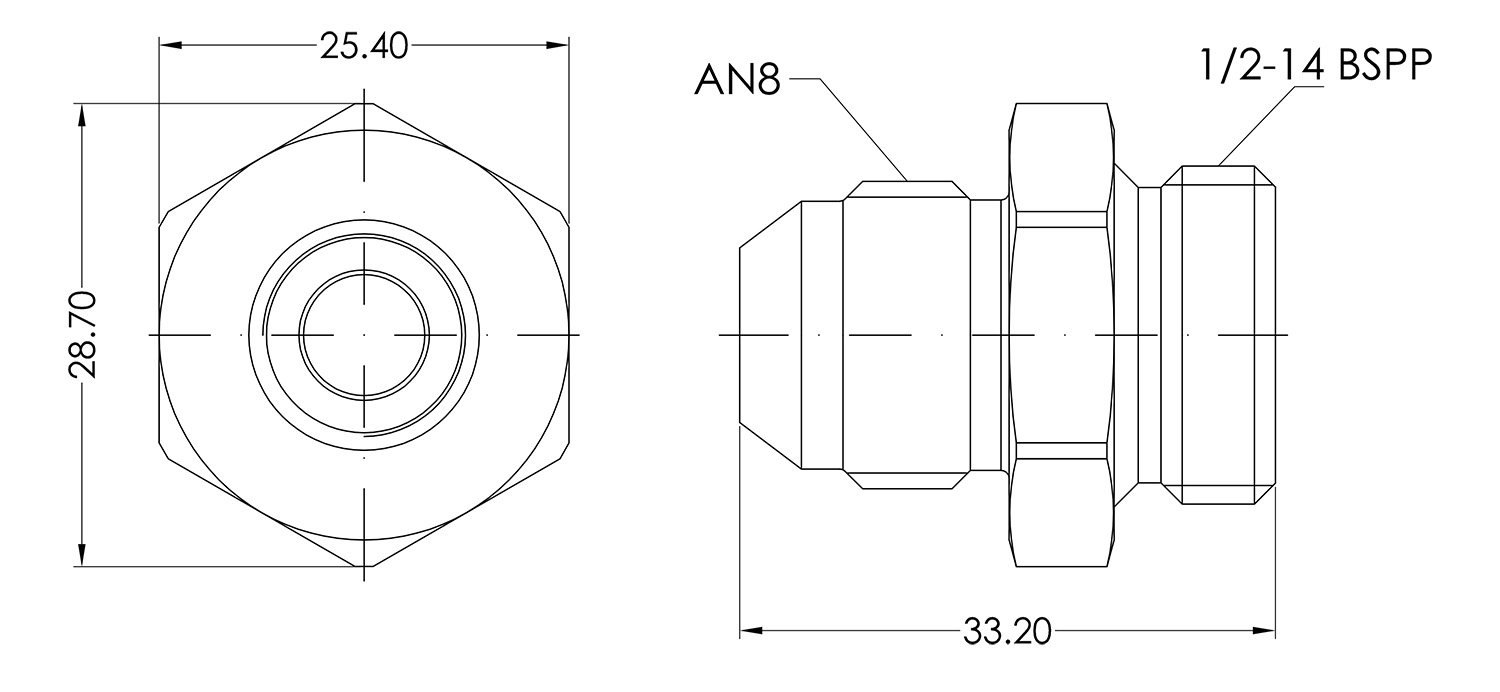 AN to BSPP Dimensioned Drawing