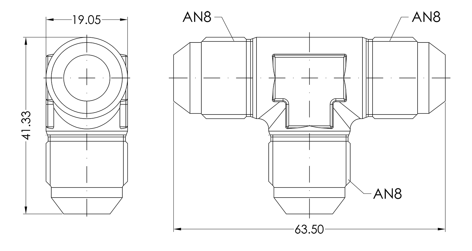 AN08 Tee Dimensions