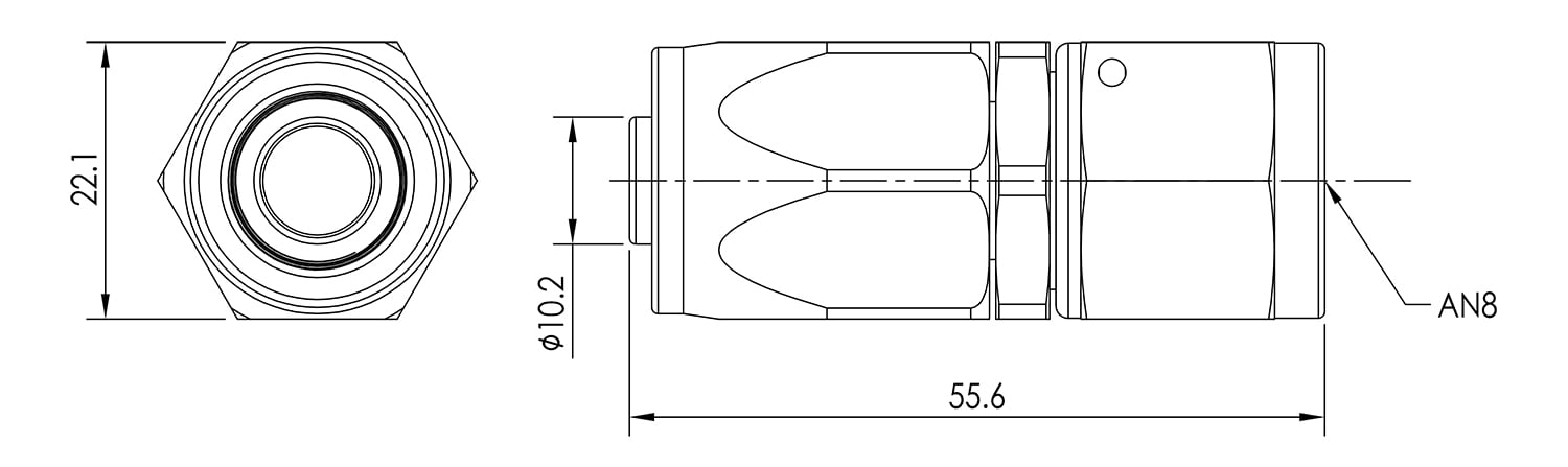 AN08 Straight Swivel Seal Hose End Dimensioned Drawing