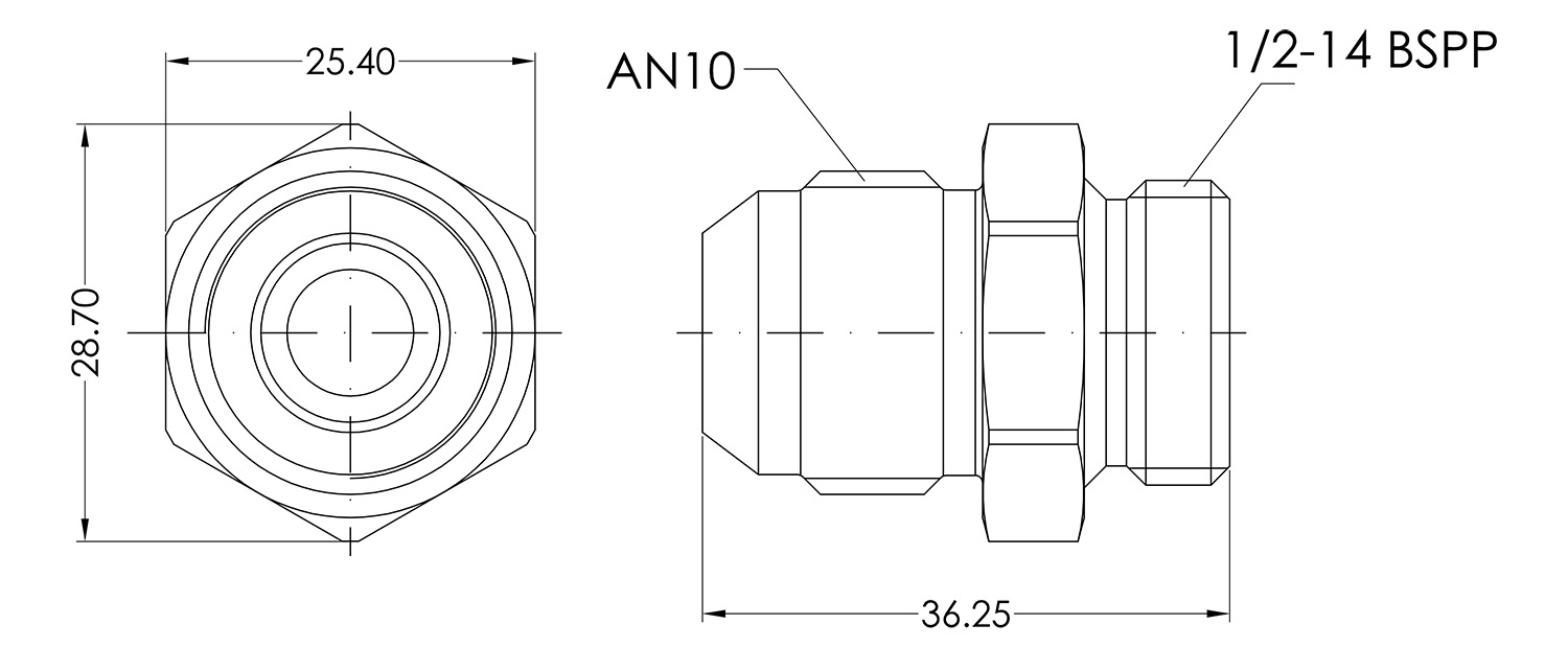 AN to BSPP Dimensioned Drawing