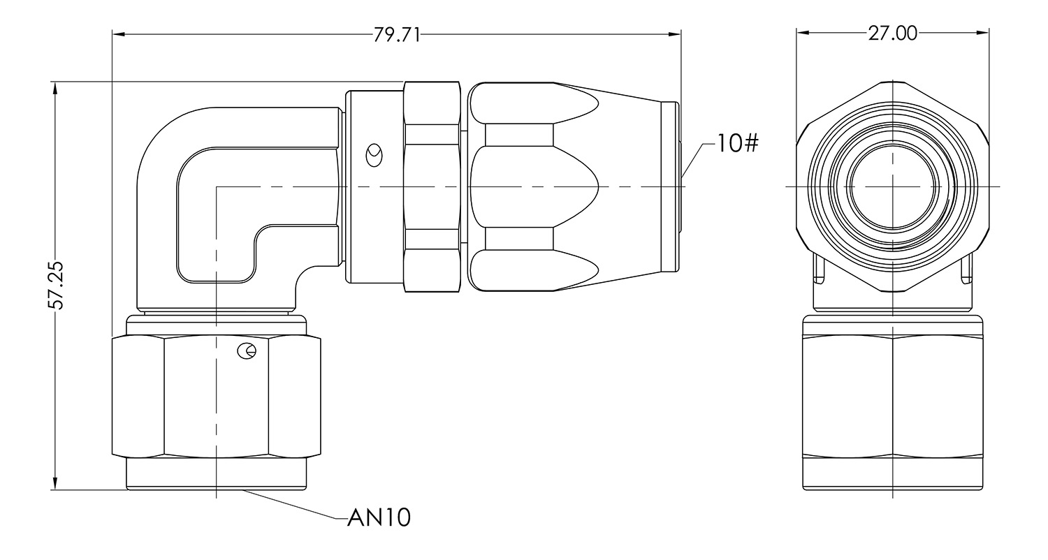 AN10 90° Swivel Seal Dimensioned Drawing