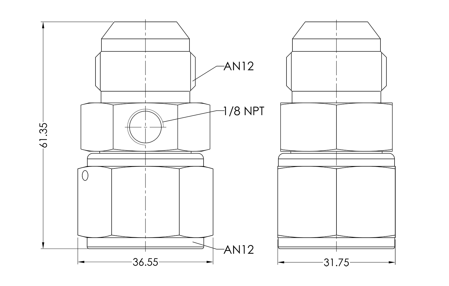 AN12 M-F Port Drawing