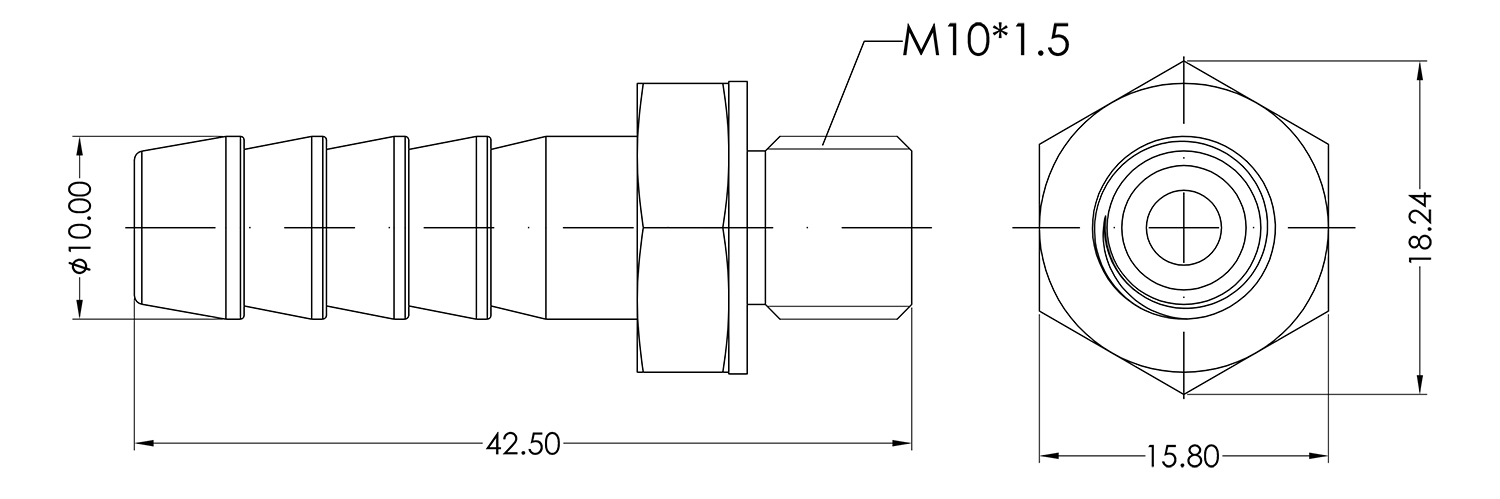 M10 Male to 10mm Barb Adapter