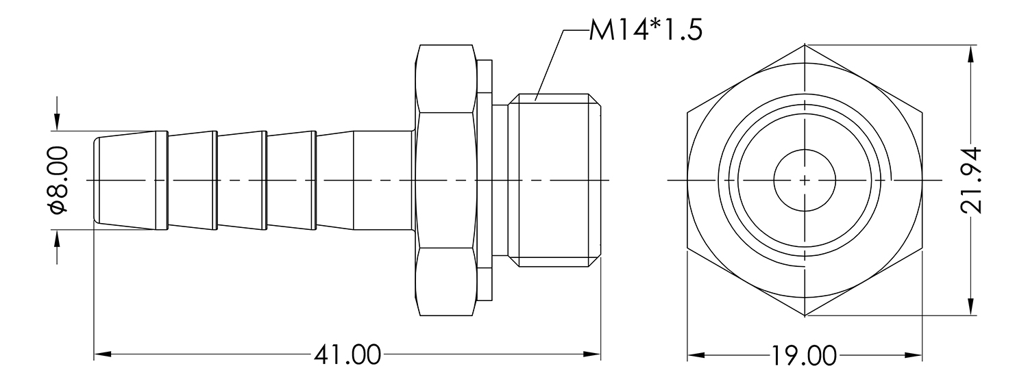 M14 Male to 5/16 Barb Adapter