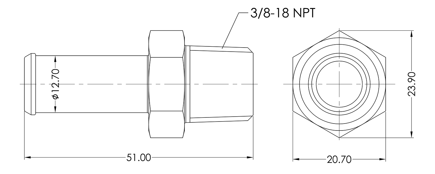 3/8 NPT Male to 1/2 Barb Adapter