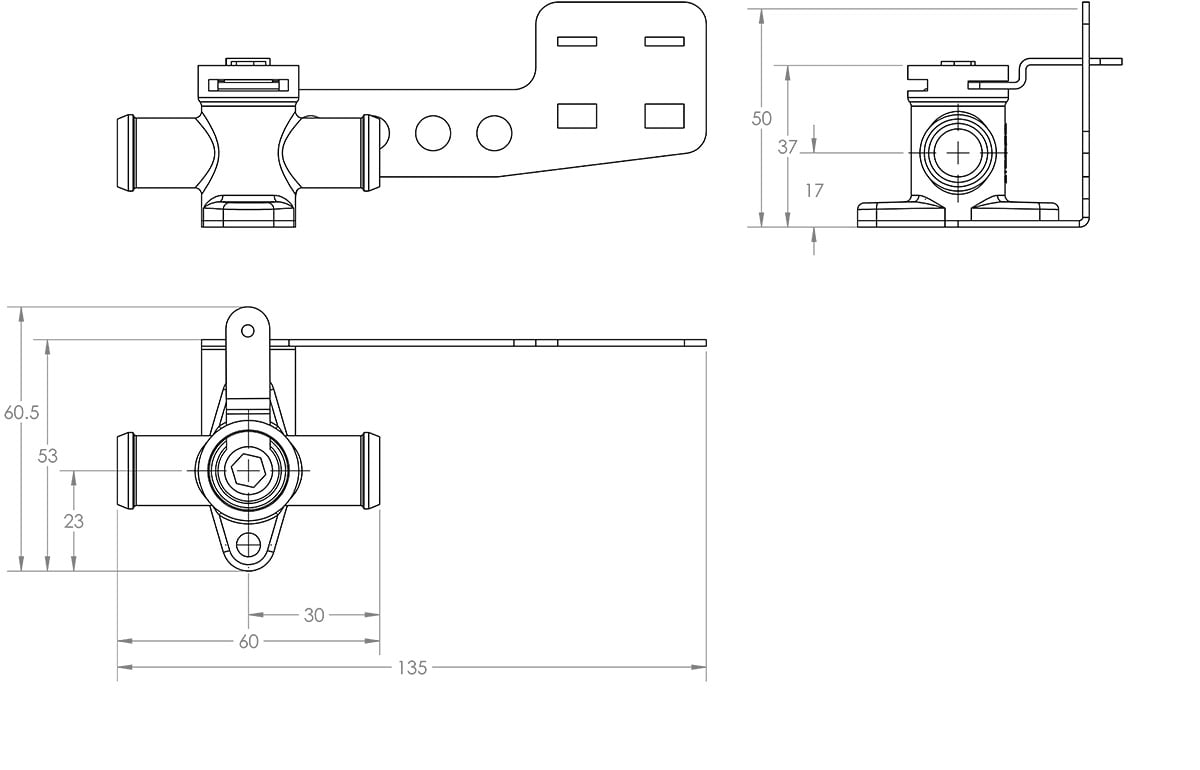 Brass Valve Push to Close Dimensioned Drawing